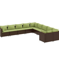 10-tlg. Garten-Sofagarnitur mit Kissen Braun Poly Rattan