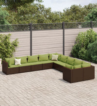 10-tlg. Garten-Sofagarnitur mit Kissen Braun Poly Rattan