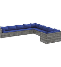10-tlg. Garten-Sofagarnitur mit Kissen Grau Poly Rattan
