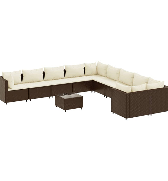11-tlg. Garten-Sofagarnitur mit Kissen Braun Poly Rattan