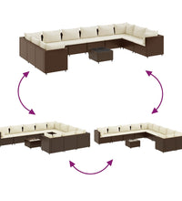 11-tlg. Garten-Sofagarnitur mit Kissen Braun Poly Rattan