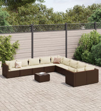 11-tlg. Garten-Sofagarnitur mit Kissen Braun Poly Rattan