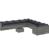 11-tlg. Garten-Sofagarnitur mit Kissen Grau Poly Rattan