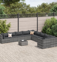 11-tlg. Garten-Sofagarnitur mit Kissen Grau Poly Rattan