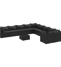 11-tlg. Garten-Sofagarnitur mit Kissen Schwarz Poly Rattan