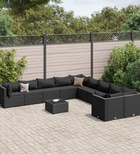 11-tlg. Garten-Sofagarnitur mit Kissen Schwarz Poly Rattan