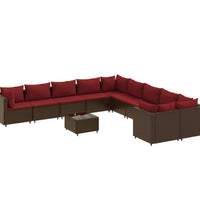 11-tlg. Garten-Sofagarnitur mit Kissen Braun Poly Rattan