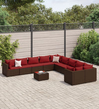 11-tlg. Garten-Sofagarnitur mit Kissen Braun Poly Rattan