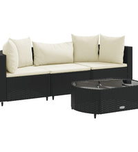 4-tlg. Garten-Sofagarnitur mit Kissen Schwarz Poly Rattan