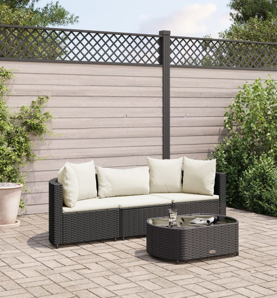 4-tlg. Garten-Sofagarnitur mit Kissen Schwarz Poly Rattan