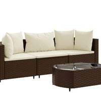4-tlg. Garten-Sofagarnitur mit Kissen Braun Poly Rattan