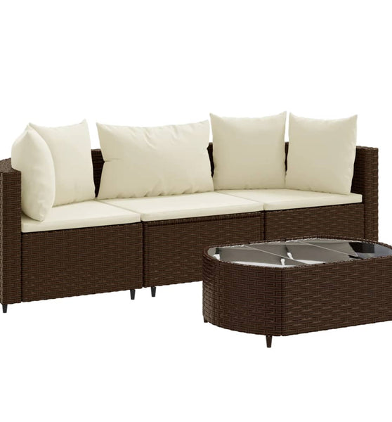 4-tlg. Garten-Sofagarnitur mit Kissen Braun Poly Rattan