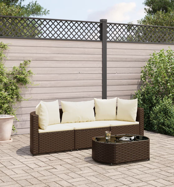 4-tlg. Garten-Sofagarnitur mit Kissen Braun Poly Rattan