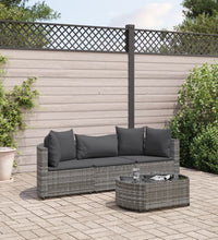 4-tlg. Garten-Sofagarnitur mit Kissen Grau Poly Rattan