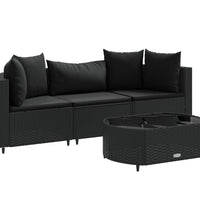 4-tlg. Garten-Sofagarnitur mit Kissen Schwarz Poly Rattan