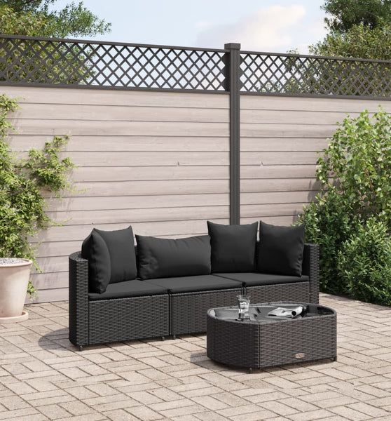 4-tlg. Garten-Sofagarnitur mit Kissen Schwarz Poly Rattan