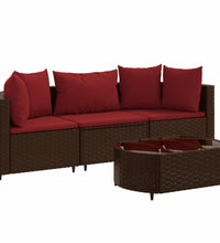 4-tlg. Garten-Sofagarnitur mit Kissen Braun Poly Rattan