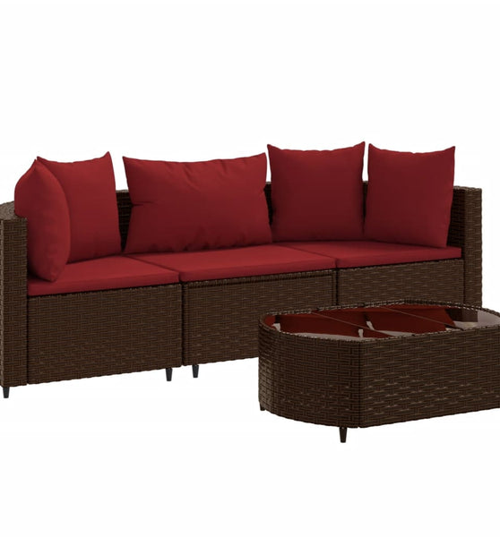 4-tlg. Garten-Sofagarnitur mit Kissen Braun Poly Rattan