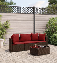 4-tlg. Garten-Sofagarnitur mit Kissen Braun Poly Rattan