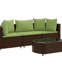 4-tlg. Garten-Sofagarnitur mit Kissen Braun Poly Rattan