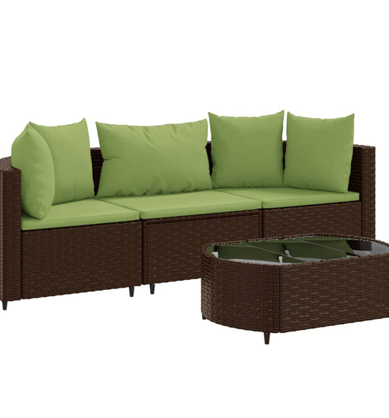 4-tlg. Garten-Sofagarnitur mit Kissen Braun Poly Rattan