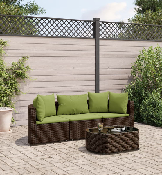 4-tlg. Garten-Sofagarnitur mit Kissen Braun Poly Rattan