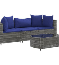 4-tlg. Garten-Sofagarnitur mit Kissen Grau Poly Rattan