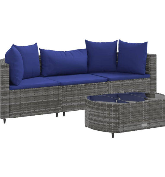 4-tlg. Garten-Sofagarnitur mit Kissen Grau Poly Rattan