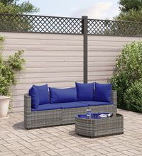 4-tlg. Garten-Sofagarnitur mit Kissen Grau Poly Rattan