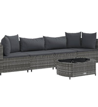 5-tlg. Garten-Sofagarnitur mit Kissen Grau Poly Rattan