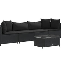 5-tlg. Garten-Sofagarnitur mit Kissen Schwarz Poly Rattan