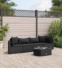 5-tlg. Garten-Sofagarnitur mit Kissen Schwarz Poly Rattan