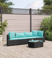 5-tlg. Garten-Sofagarnitur mit Kissen Schwarz Poly Rattan