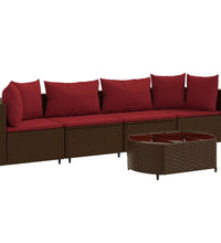 5-tlg. Garten-Sofagarnitur mit Kissen Braun Poly Rattan