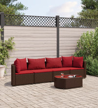 5-tlg. Garten-Sofagarnitur mit Kissen Braun Poly Rattan
