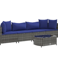 5-tlg. Garten-Sofagarnitur mit Kissen Grau Poly Rattan