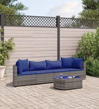 5-tlg. Garten-Sofagarnitur mit Kissen Grau Poly Rattan