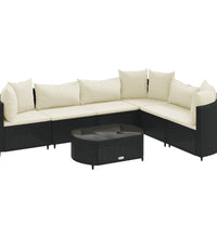 7-tlg. Garten-Sofagarnitur mit Kissen Schwarz Poly Rattan