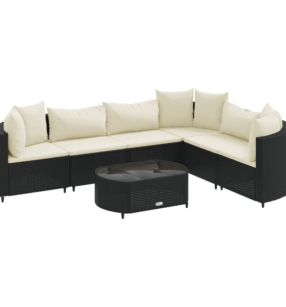 7-tlg. Garten-Sofagarnitur mit Kissen Schwarz Poly Rattan