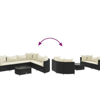 7-tlg. Garten-Sofagarnitur mit Kissen Schwarz Poly Rattan