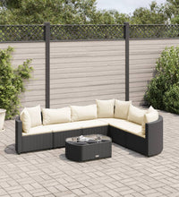 7-tlg. Garten-Sofagarnitur mit Kissen Schwarz Poly Rattan
