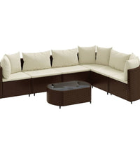 7-tlg. Garten-Sofagarnitur mit Kissen Braun Poly Rattan