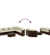 7-tlg. Garten-Sofagarnitur mit Kissen Braun Poly Rattan