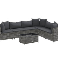7-tlg. Garten-Sofagarnitur mit Kissen Grau Poly Rattan