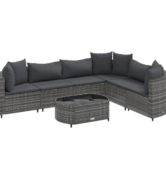 7-tlg. Garten-Sofagarnitur mit Kissen Grau Poly Rattan