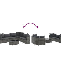 7-tlg. Garten-Sofagarnitur mit Kissen Grau Poly Rattan