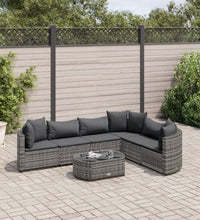 7-tlg. Garten-Sofagarnitur mit Kissen Grau Poly Rattan