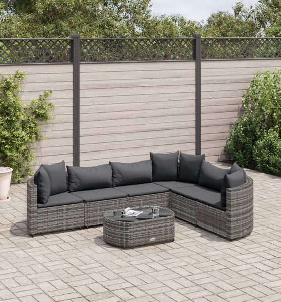 7-tlg. Garten-Sofagarnitur mit Kissen Grau Poly Rattan