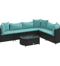 7-tlg. Garten-Sofagarnitur mit Kissen Schwarz Poly Rattan