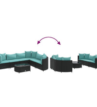 7-tlg. Garten-Sofagarnitur mit Kissen Schwarz Poly Rattan